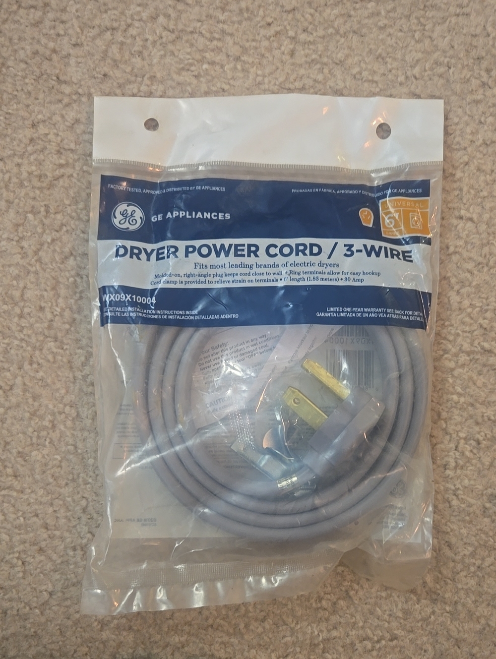 Gray 3-Wire Dryer Power Cord